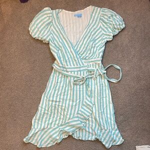 Draper James XS Blue and White Striped Wrap Dress